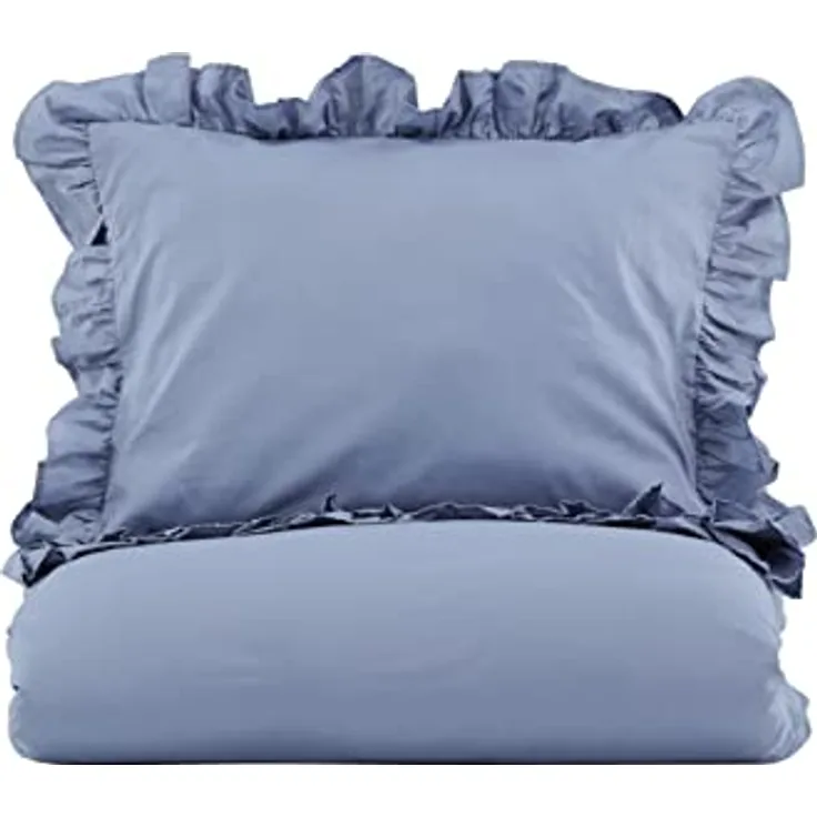 Venture Home Levi Bed Set Cotton w ruffle - Blue - 150*200, Kinderbettwäschen aus Baumwolle mit dekorativem Rüschenrand