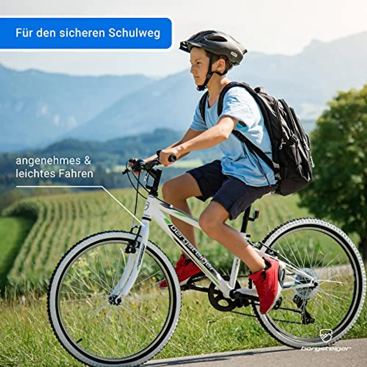 Bergsteiger Kansas 20, 24 Zoll Kinderfahrrad, geeignet für 6, 7, 8, 9, 10, 11 Jahre, Shimano 6 Gang-Schaltung, Mountainbike mit Weißwandbereifung, Jungen-Fahrrad, Mädchen-Fahrrad - Preisvergleich – Bild 2