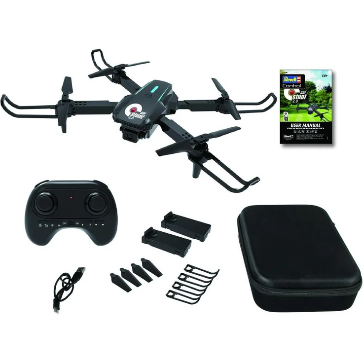 Revell RC Quadrocopter GO! Stunt 2.0, Drohne mit 2 LiPo-Akkus, integrierten Höhensensor und Tragetasche