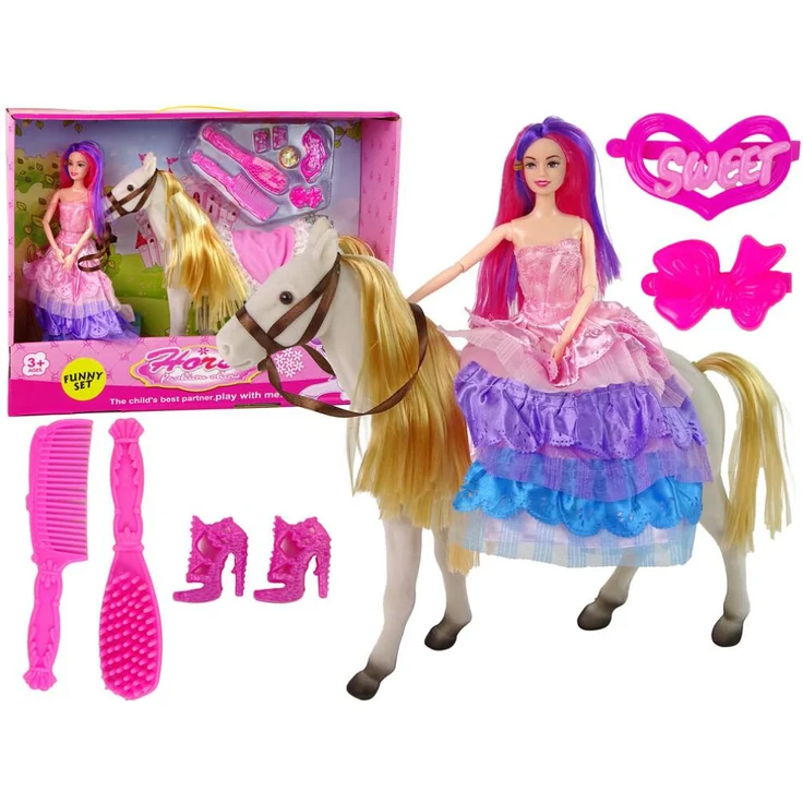 Leantoys Prinzessin Puppe mit weißem Pony, Zubehörset mit Kamm, Bürste und Frisurclips, für Kinder ab 3 Jahren