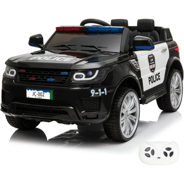 Kijana Elektro-Polizeiauto für Kinder 12V, mit Fernbedienung, Polizei-Beleuchtung, Schwarz, für 1 bis 6 Jahre, MP3-Player, Sicherheitsgurt, EVA-Gummireifen