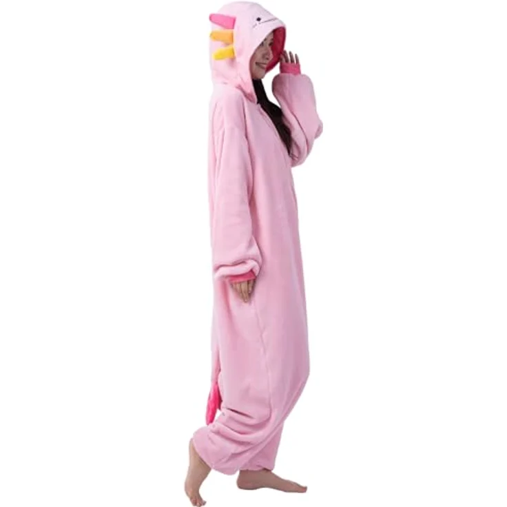 Metamorph Axolotl Kigurumi, Fleece Overall für Kinder und Jugendliche, bequemer Einteiler, Größen L und M – Bild 9