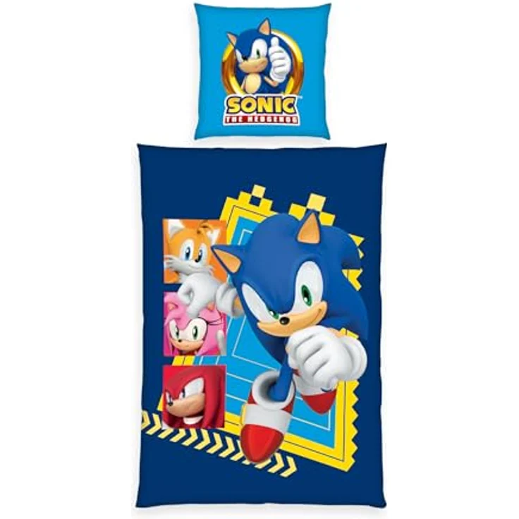 Herding Bettwäsche Sonic, 100% Baumwolle/Renforcé, Kopfkissenbezug 80 x 80 cm + Bettbezug 135 x 200 cm, mit Reißverschluss und Wendemotiv, Multicolor – Bild 1