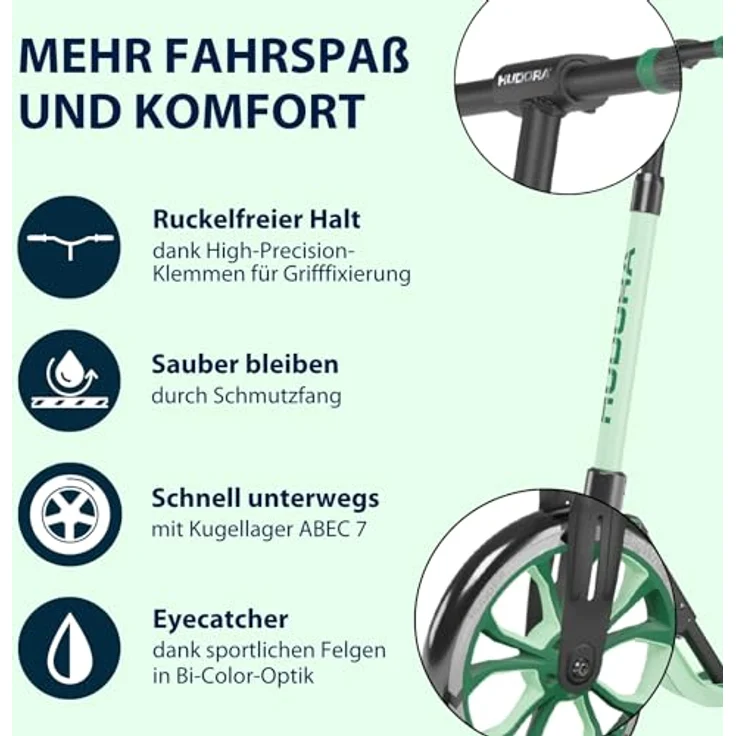 Hudora Cityroller BigWheel® 205 Advanced, einklappbarer und höhenverstellbarer Kick-Scooter für max. 100kg, Mattschwarz  – Bild 4