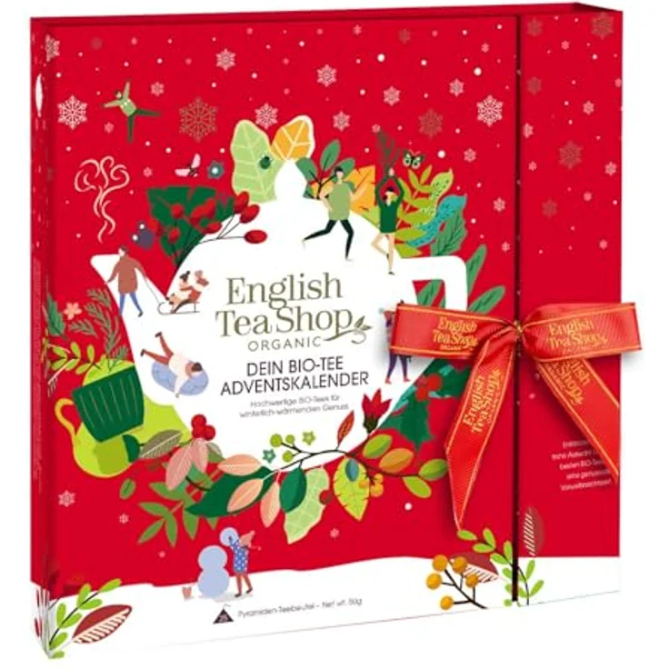 English Tea Shop ETS - Premium Tee Adventskalender "Red Christmas", 25 BIO Tees in Teepyramiden, 24+1 Gourmet-Sorten – Bild 1
