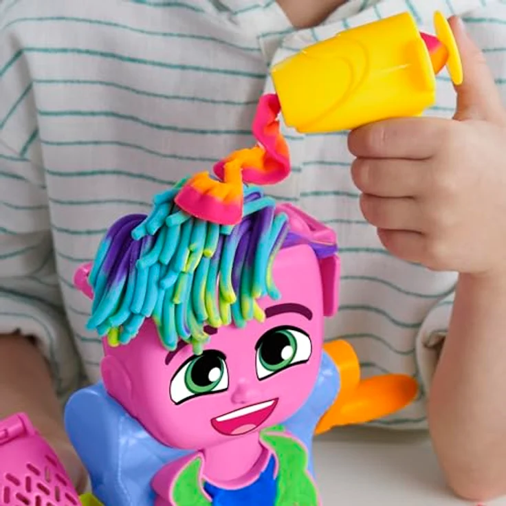Play-Doh Friseursalon Pastryoline F8807, Kreativset mit 6 Tuben Knetmasse (3 Zweifarben) und Friseurzubehör – Bild 5