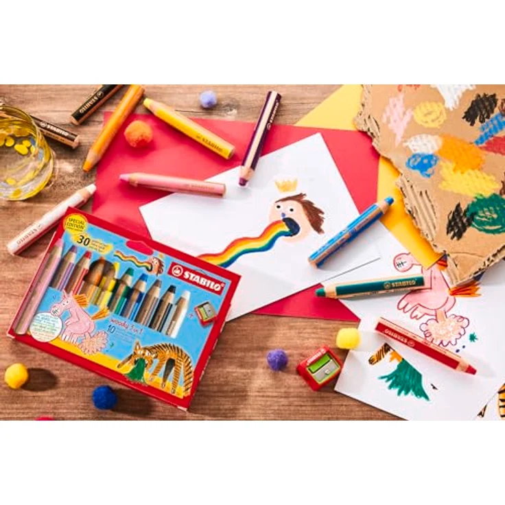 STABILO woody 3in1, Buntstift, Wassermalfarbe und Wachsmalkreide, 10 Stück, 30 Jahre Spaß – Bild 5