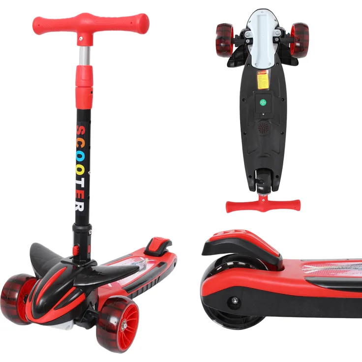 Europebazar Habib Plane Scooter Kinderroller | 3-Rad mit LED-Lichtern, Faltbar, Flugzeug-Design, Rot