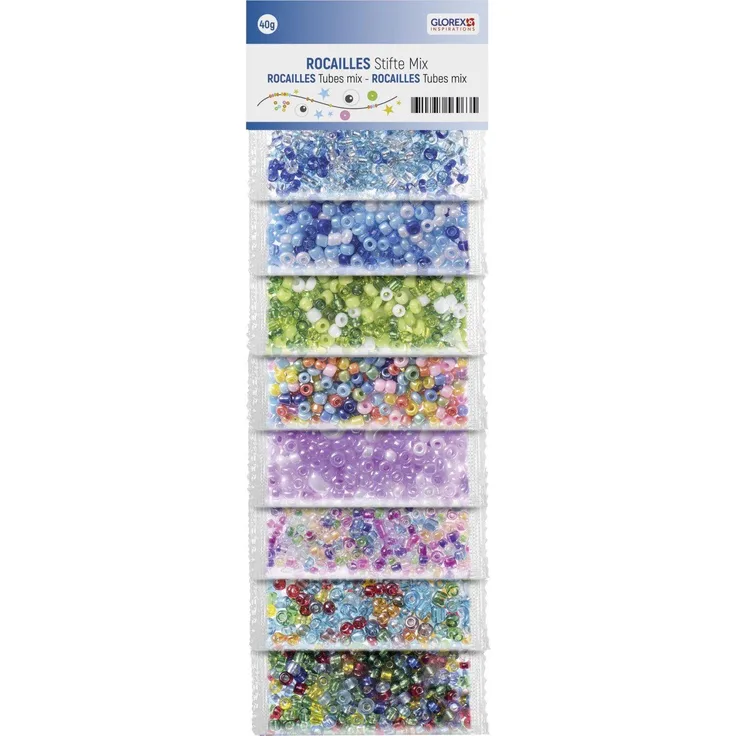 Glorex Bastelperlen Glorex Rocailles Stifte 40 g, 8 Farben
