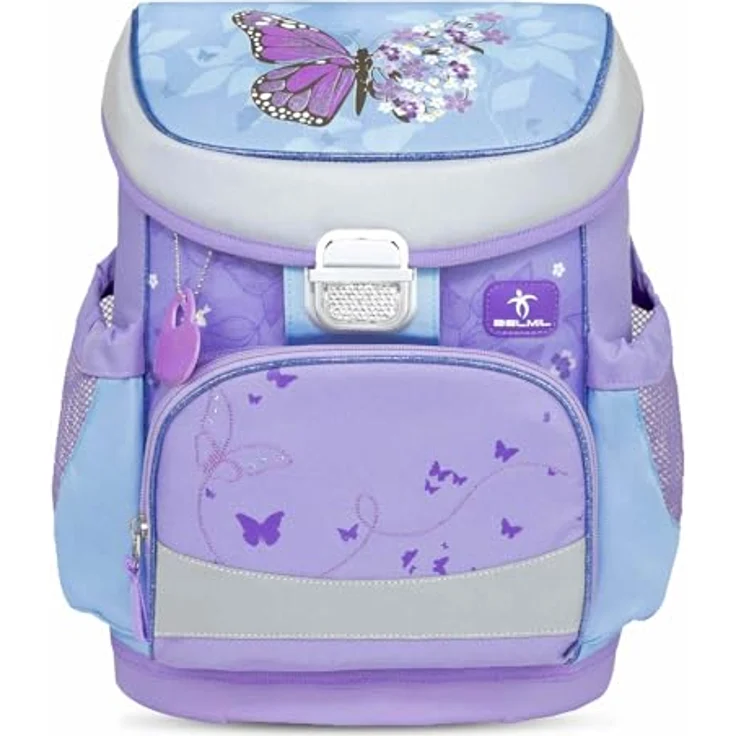 Belmil Mini-Fit Schulranzen Set 4 -teilig (405-33/AG/S) (Purple Blue Butterfly), Ergonomisches Schulranzen-Set für die Grundschule 1. - 2. Klasse, leicht und wasserdicht, mit reflektierenden Elementen – Bild 2