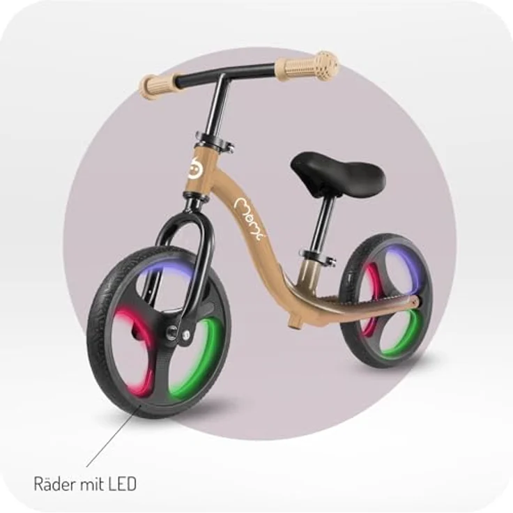 MoMi Laufrad Isoka 10 Zoll, mit höhenverstellbarem Sattel, LED-Leuchträdern & Dynamo, bis 35 kg – Bild 5