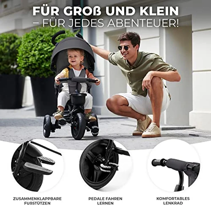 kk Kinderkraft Kinderkraft AVEO Dreirad ab 9 Monate bis 25 kg, Kinderdreirad mit schubstange, Kompakte zusammenklappen, drehbarer Sitz, ausklappbarem Verdeck mit sonnenschutz, Getränkehalter korb im set, Rosa – Bild 3