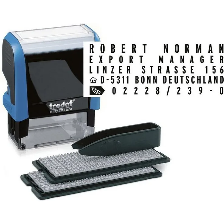 TRODAT Stempel Printy 4913 Typomatic, Textstempel mit Textplatte zum Selbersetzen, selbstfärbend, schwarz
