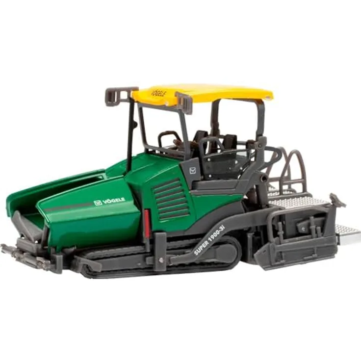 Herpa 313834 – Vögele Deckenfertiger 1900-3i, detailgetreues Modellfahrzeug aus Kunststoff im Maßstab 1:87, mehrfarbig, inklusive zweitem Dach für Transportvariante