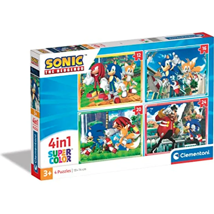 Clementoni - 21522 - Supercolor Puzzle 4 In 1 - Sonic - Puzzle 12,16,20,24 Teile Ab 3 Jahren, Buntes Kinderpuzzle Mit Besonderer Leuchtkraft & Farbintensität