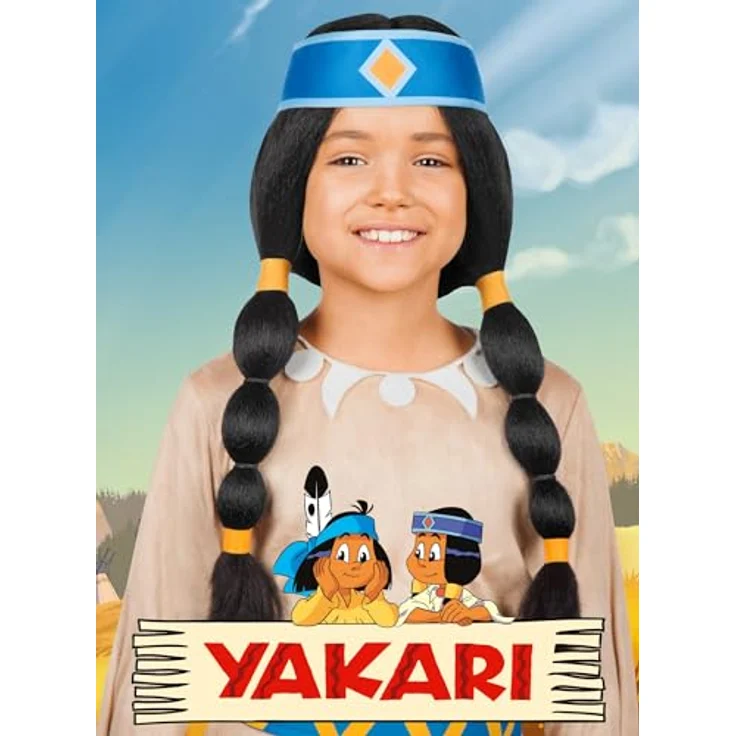 Maskworld Yakari Kinderperücke, schwarze Regenbogenperücke mit Zöpfen, lizenziertes Kostümzubehör aus Zeichentrickserie – Bild 3