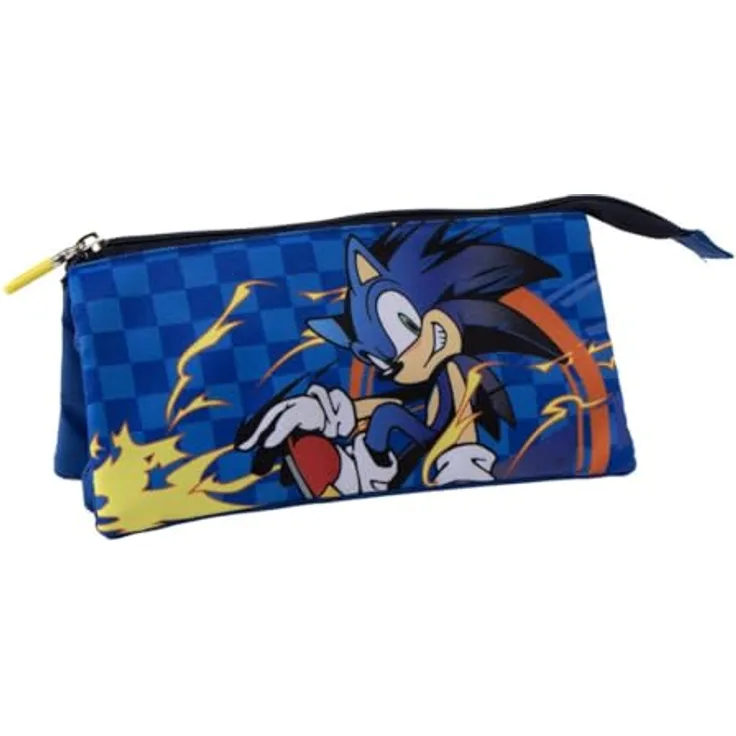 Sonic Federmäppchen Sonic the Hedgehog Sprint, 3-Fach Federmäppchen in Blau, 23 cm, robustes Polyester mit stabilem Reißverschluss