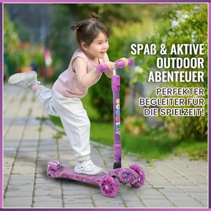 Europebazar Habib Kinderroller Metall-Roller 3-Rad mit LED Licht, Klappbar, verstellbarer Lenker (68-86 cm) und bis 50 kg belastbar, Graffiti – Bild 5