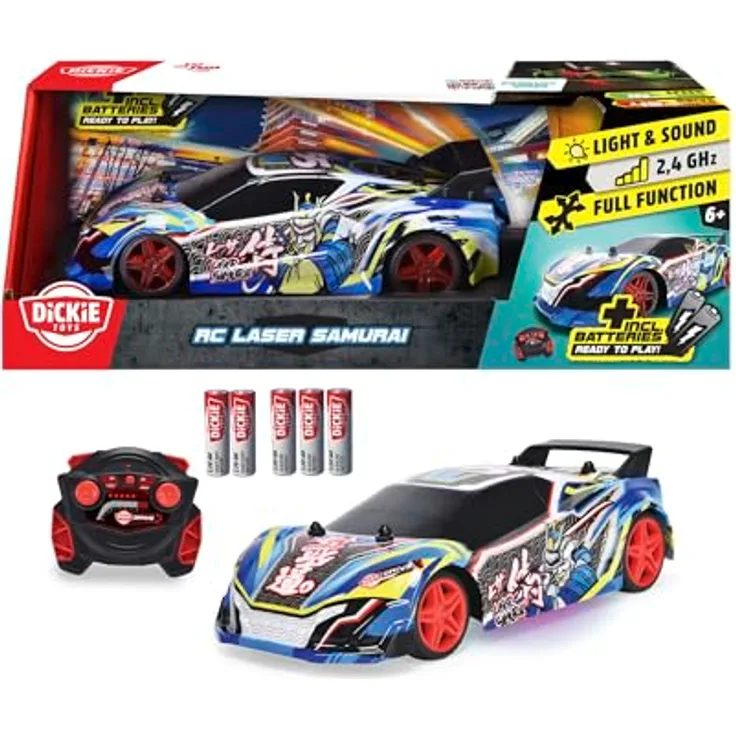 Dickie Toys - RC Auto Laser Samurai (22 cm) - ferngesteuertes Auto für Kinder ab 6 Jahre mit Licht & Sounds, 10 km/h, 2,4 GHz Fernbedienung, inkl. Batterien
