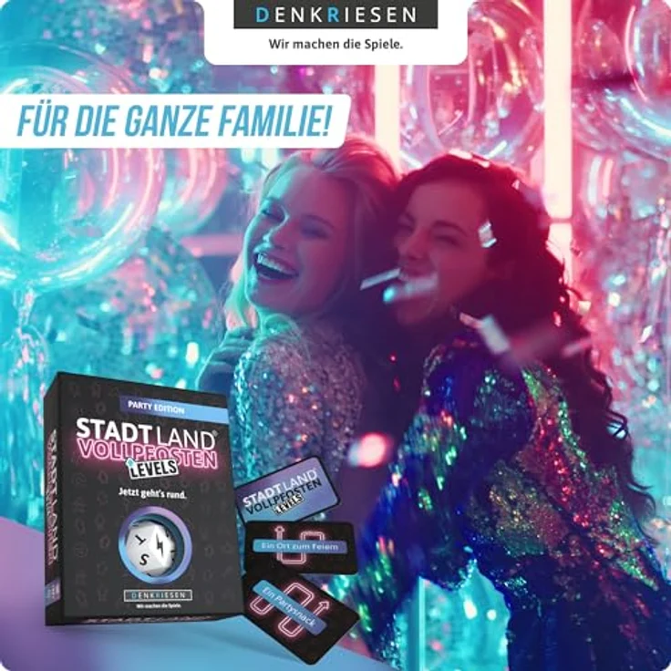 DENKRIESEN STADT LAND VOLLPFOSTEN® - Levels - PARTY EDITION, Brettspiel für 2-6 Spieler, inklusive Blitzwürfel, 60 Spielkarten, ab 12 Jahren – Bild 6