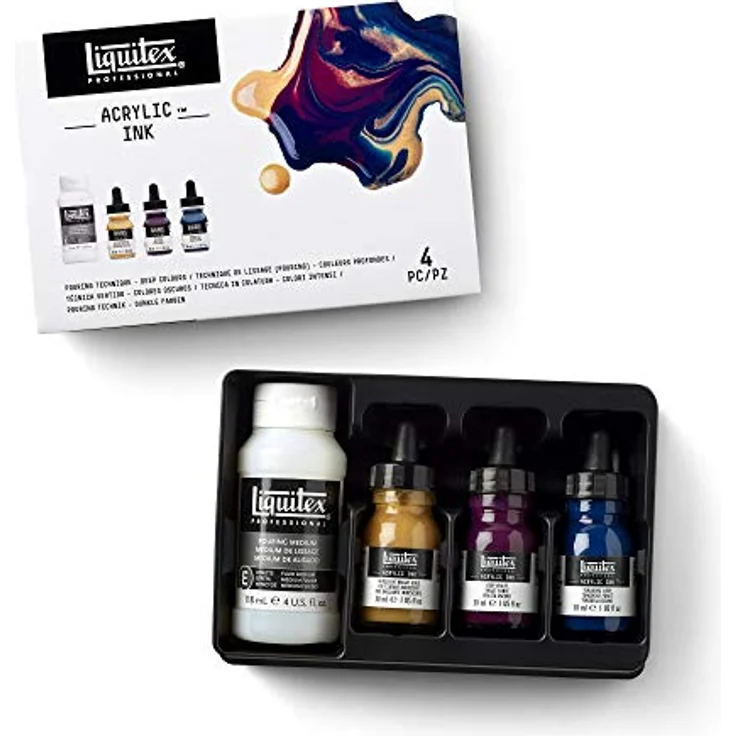 Liquitex Ink Professional Acryltusche Set, hochpigmentierte, lichtechte 3er Reihe in dunklen Farben, je 30 ml, ideal für Kalligraphie und Airbrush – Bild 4