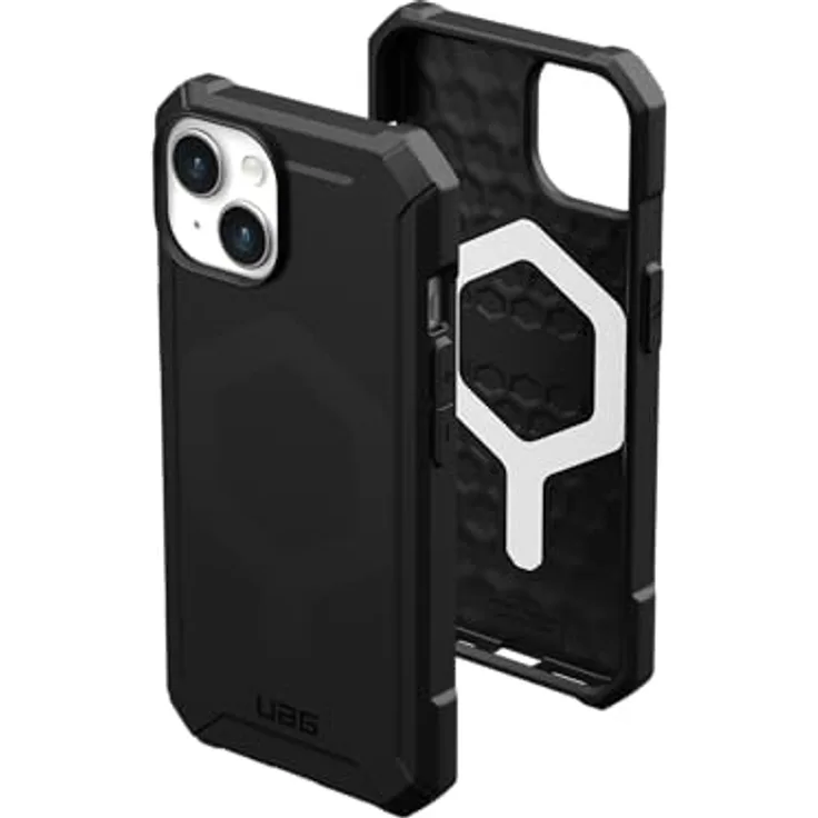 URBAN ARMOR GEAR Essential MS Case kompatibel mit Apple iPhone 15 Hülle [50% recyceltes Material, Wireless Charging/Magnetisches Laden optimiert, 4,6m Fallschutz] schwarz