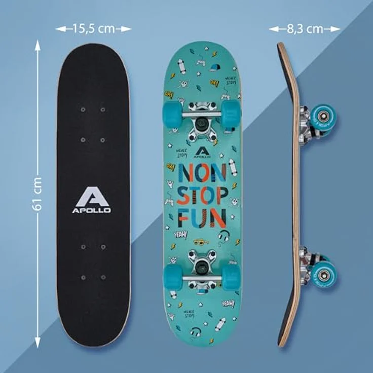 Apollo Kinder Skateboard, | kleines Komplett Board mit ABEC 3 Kugellagern und Aluminium Achsen | Coole Designs für Kinder | Cruiser Boards für Mädchen und Jungs | Kinder Skateboard ab 3 Jahre – Bild 5