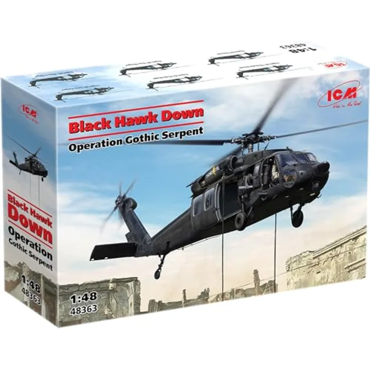 ICM ICM 48363 - Modellflugzeug Black Hawk Down, 1:48 Bausatz mit 310 Teilen, unlackiert, inkl. 6 Aufklebern