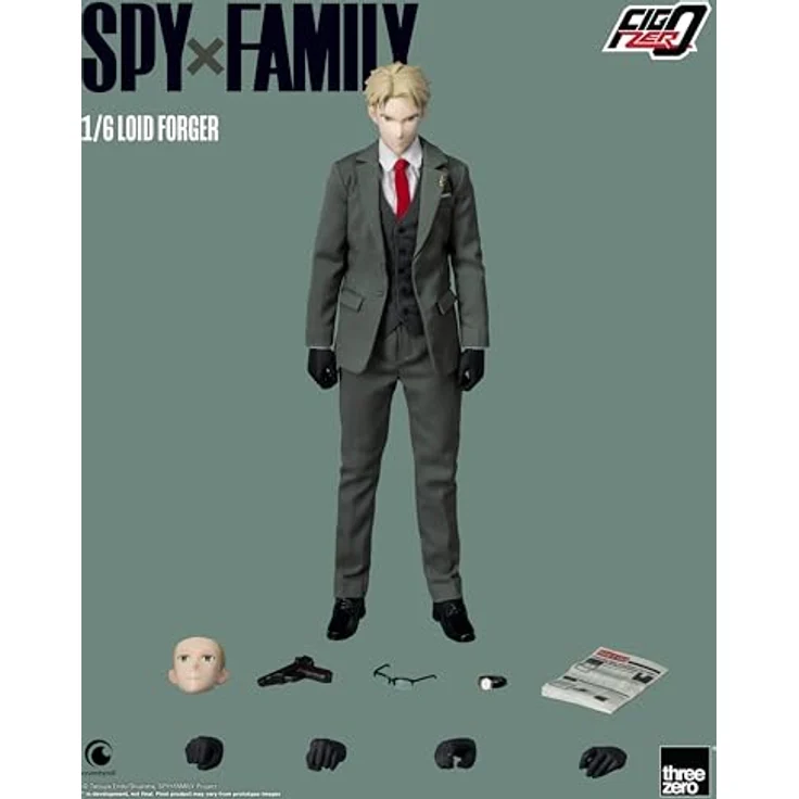 threezero Spy x Family FigZero Loid Forger Actionfigur, 1:6 Maßstab mit 32 Gelenkpunkten und maßgeschneidertem Outfit, Zubehör inklusive Pistole und austauschbaren Frontplatten – Bild 2