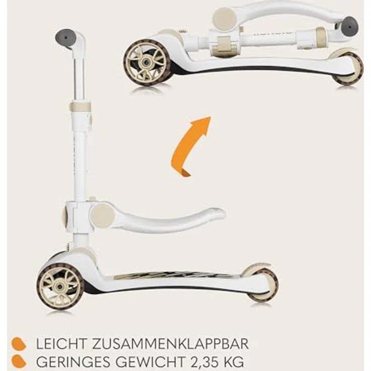 Lionelo Franky 2in1 Kinder Laufrad bis 20 kg Balance Roller bis 50 kg, Höhenverstellbar, LED-Räder, rutschfestes Trittbrett, Korb Beige – Bild 8
