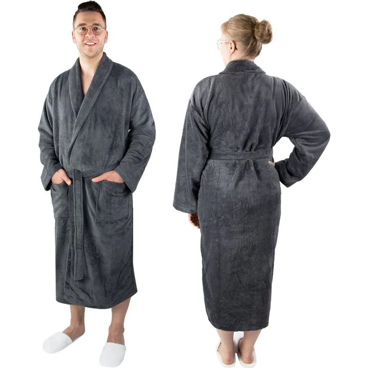 ZOLLNER Unisex-Bademantel, 100% Polyester-Velours / 100% Baumwolle, Schalkragen, Gürtel, unisex, S-XXL, blau