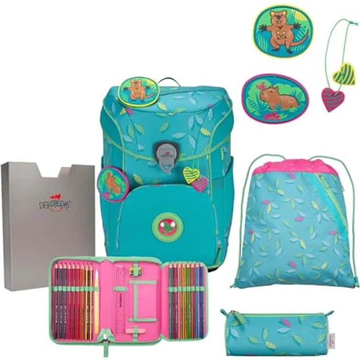 DerDieDas ErgoFlex Easy Exklusiv Superflash Schulranzenset 5-teilig Paradise, ergonomisch gepolstert, ideal für Schulanfänger, bunt – Bild 1