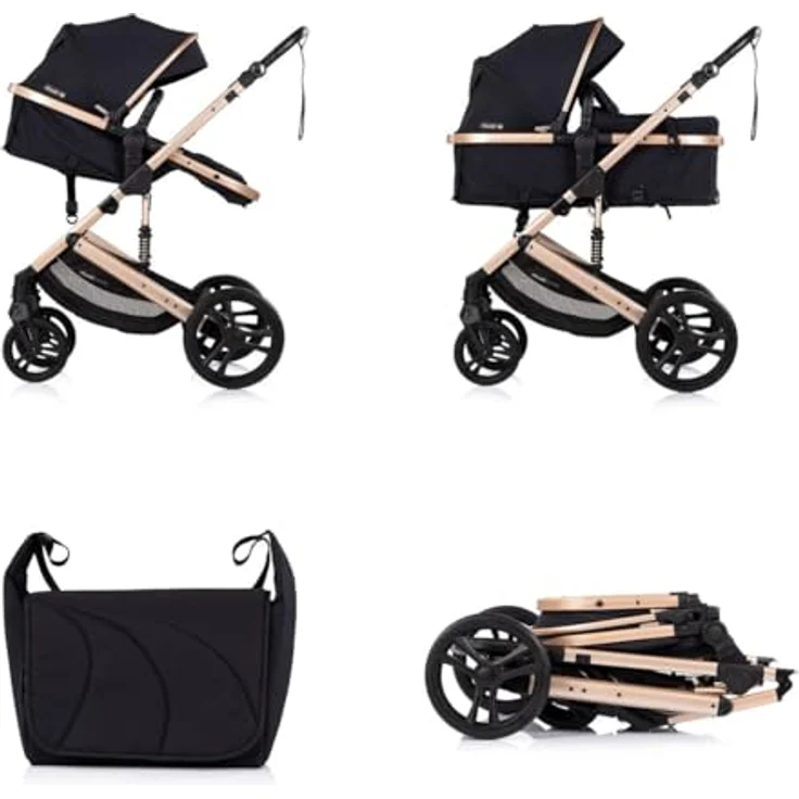 Chipolino Amore, Kinderwagen 2 in 1 mit Getränkehalter, Wickeltasche und Fußabdeckung, schwarz – Bild 5