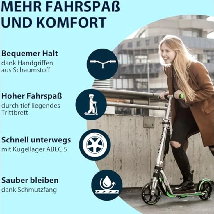Hudora BigWheel® 205 Tretroller, höhenverstellbar & zusammenklappbar, für Kinder & Erwachsene bis 100kg, stabiler Aluminium-Roller mit Ständer und Sicherheitsfeatures – Bild 4