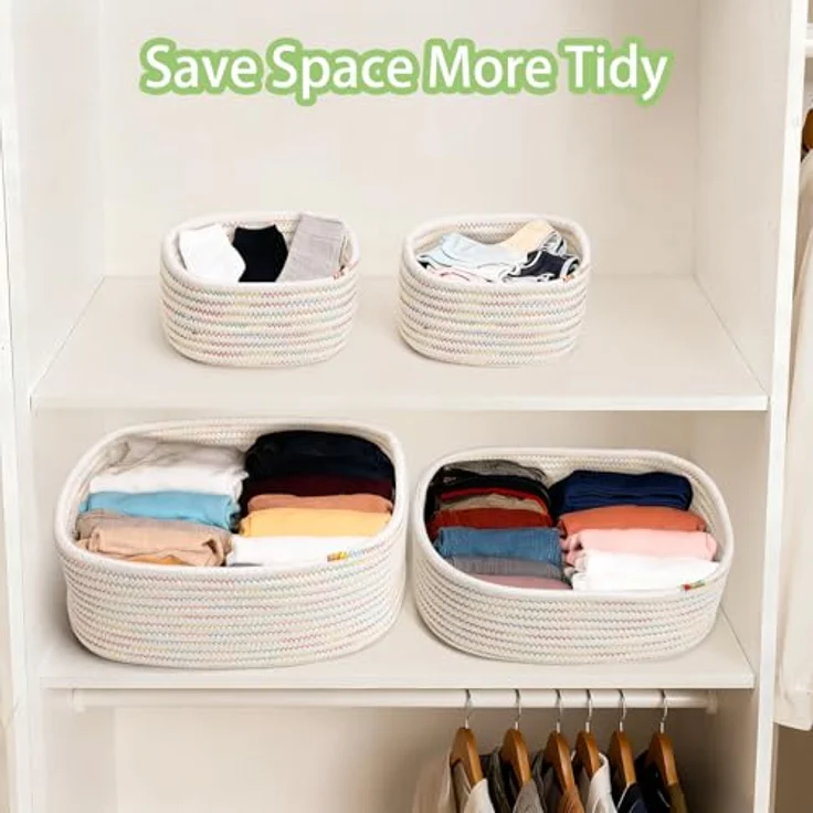 Withosent 4er Set Geflochtene Aufbewahrungskörbe aus Baumwollseil, stapelbare Organizer für Kinderzimmer, Wohnzimmer und Bad, in 3 Größen (32x23x14 cm, 29x20x12 cm, 18x13x10 cm) – Bild 5