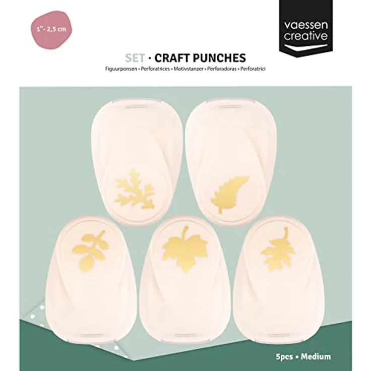 Vaessen Creative Motivstanzer Set, Herbst, 5 Stück, für Papier bis 250 g/m², Weiß-gold – Bild 4