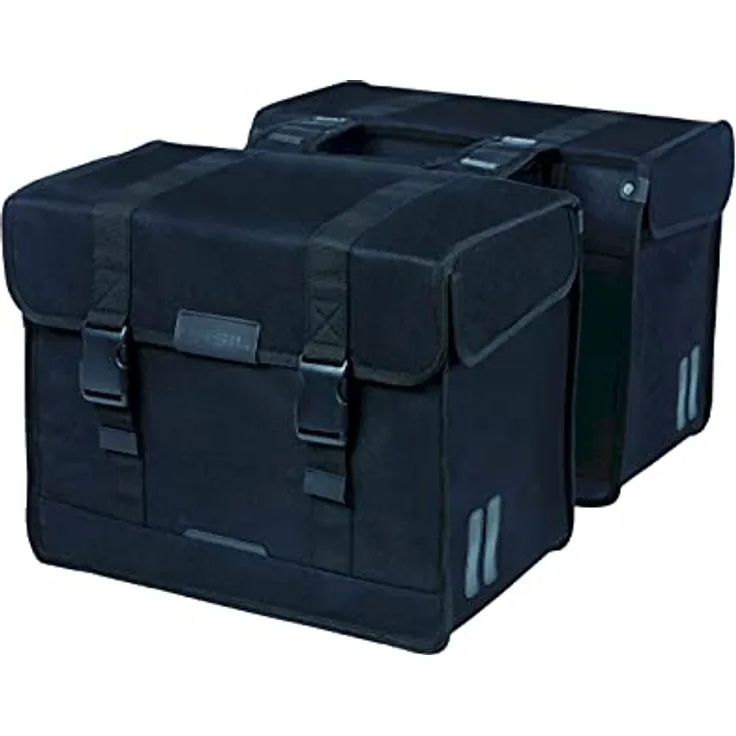 Basil Kavan Eco Classic Doppeltasche Schwarz Bionic Eco Finish, Kinderfahrradtasche mit 68 Litern Volumen und 10 Jahren Garantie