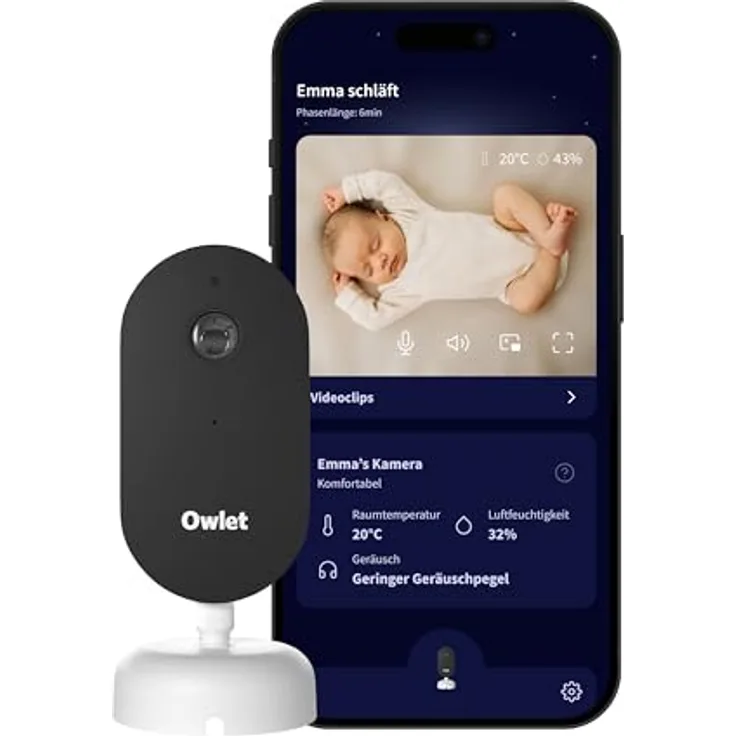 OWLET Dream Sight™ – Smart HD Babyphone mit 2K-Kamera, Nachtsicht, Bewegungs-/Geräuscherkennung, Temperatur- & Luftfeuchtigkeitsüberwachung, sichere WLAN-Verbindung