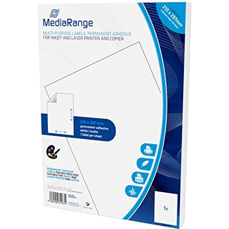 MediaRange Universal-Etiketten, stark haftend, 210x297mm, weiß, 50 Etiketten