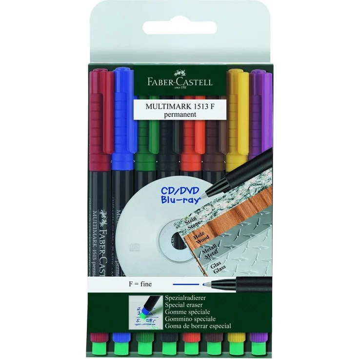 Faber-Castell Multimark Permanentmarker, wasserfest, 8 Farben im Etui, Strichstärke 0,6 mm – Bild 1