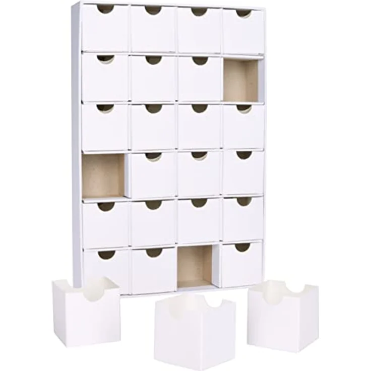 DIY Adventskalender zum Bemalen, Basteln und Selbstgestalten aus Pappe - Weiß - 32,5 cm Höhe – Bild 4