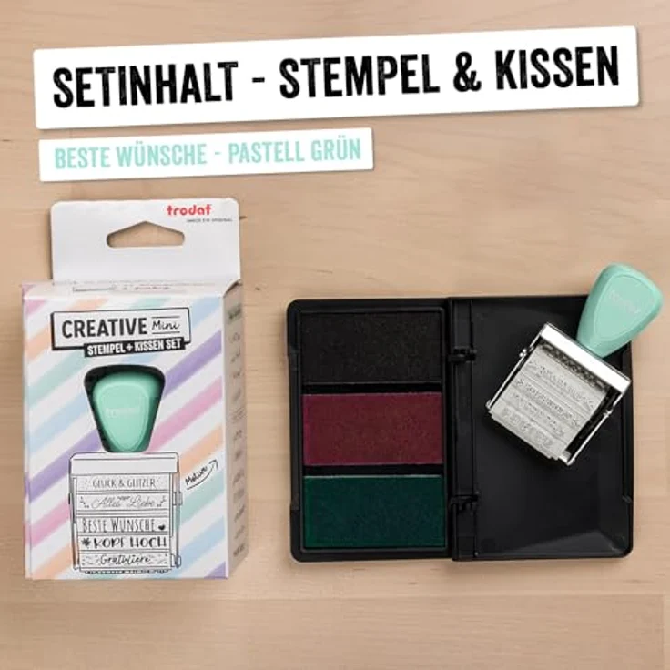 TRODAT Creative Stempel-Set SB Text für Bullet-Journal, 12 austauschbare Motive, hellgrün Stempelkissen – Bild 2