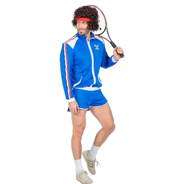 Wilbers Tennis 80's, Retro-Tennis-Outfit bestehend aus Jacke mit Reißverschluss und Shorts, 100 % Polyester – Bild 2