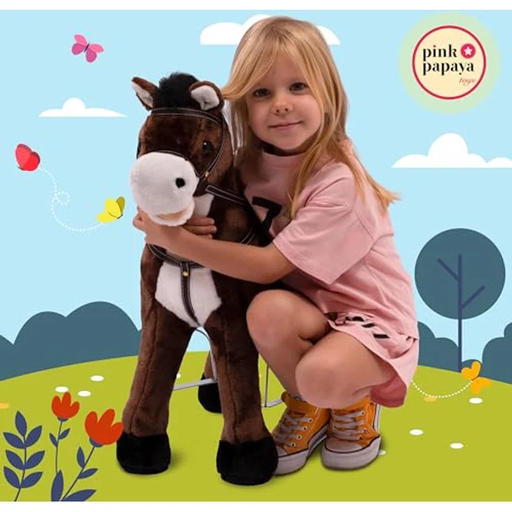 Pink Papaya Stehpferd zum draufsitzen | 75cm Spielpferd zum Reiten Timmy | Pferd zum Reiten für Kinder mit Sound | Sattel Pferd – Bild 5