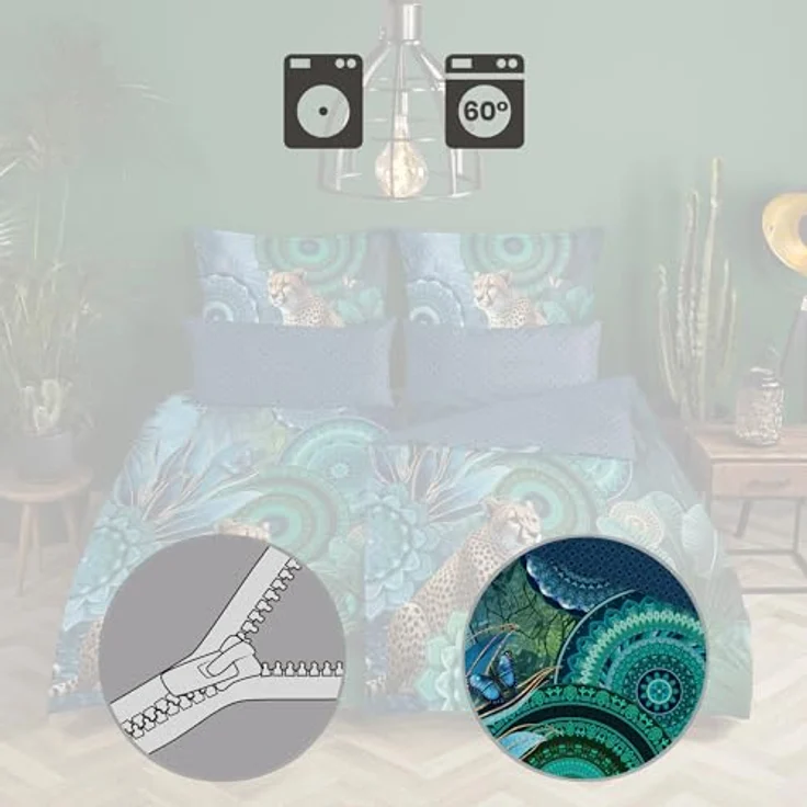 Hip Wendebettwäsche Nyah Satin Petrol, 135x200 cm + 80x80 cm, 100% Baumwolle, Wendebettwäsche mit Motiv und Marken-Reißverschluss – Bild 3