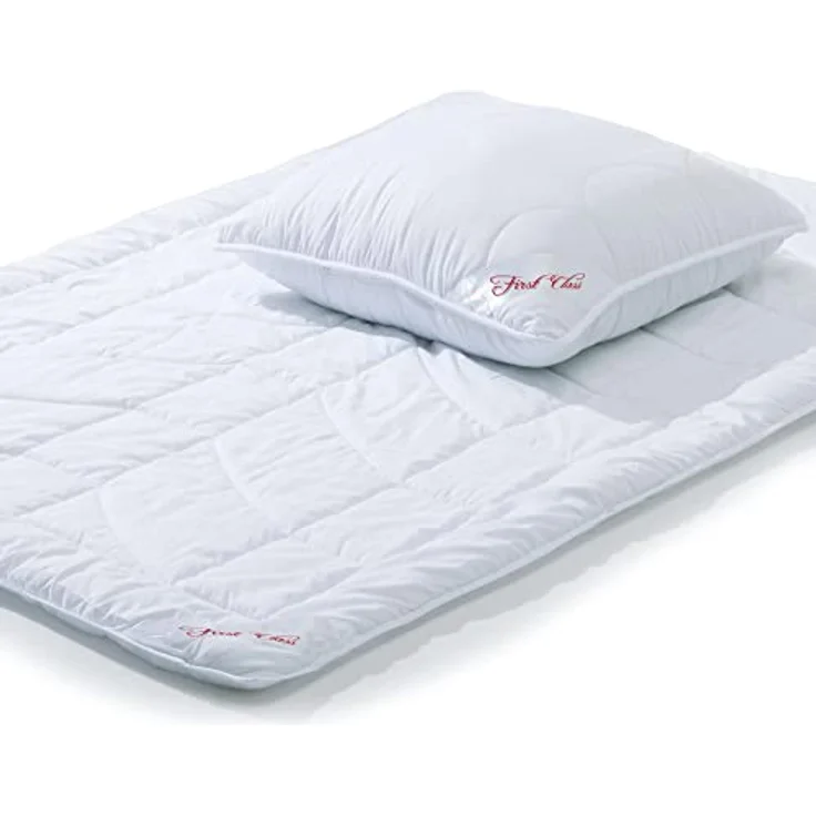 CelinaTex First Class Duo Steppdecken Winterdecke Set 135 x 200 cm mit Kopfkissen 80 x 80 cm, isolierendes Luftpolster, geeignet für Allergiker, waschbar bis 95 Grad, Mikrofaser, blau – Bild 1