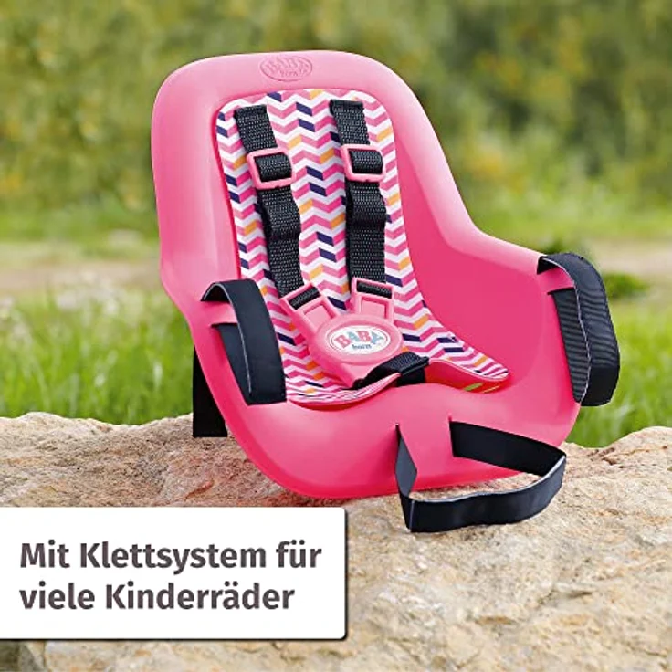 BABY born Zapf Creation 834329 Fahrradsitz-Puppenfahrradsitz für 36cm und 43cm große Puppen mit Klettsystem für Lenker vieler Kinderräder und 3-Punkt-Gurt, pink – Bild 2