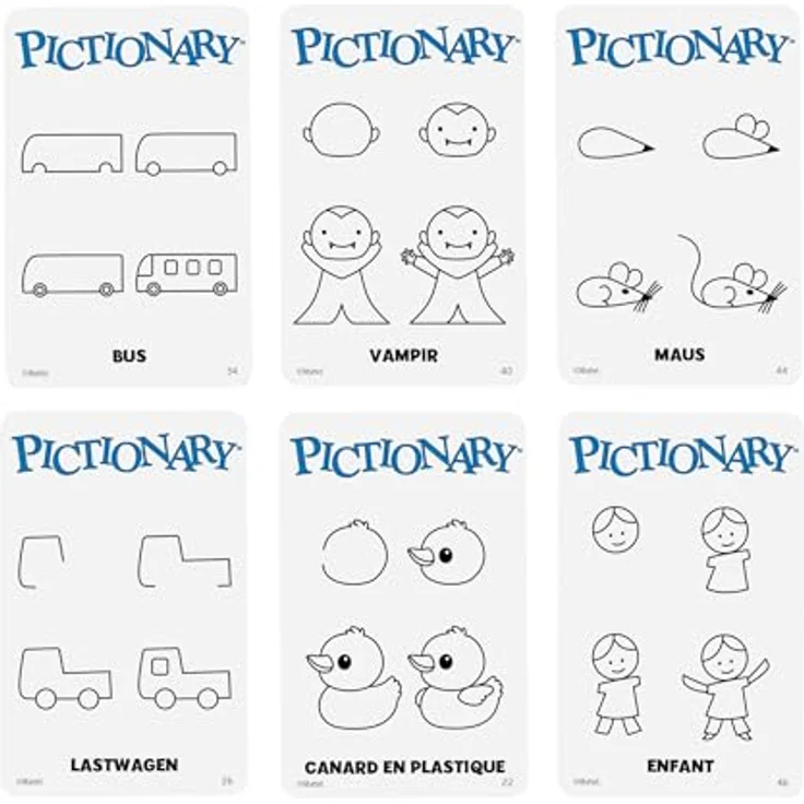 Mattel Games Pictionary Familienbrettspiel für Kinder, Erwachsene und Spieleabende in JDX99, mit löschbaren Stiften, Maltafeln und Sanduhr – Bild 4