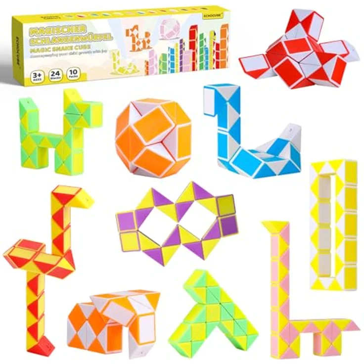 ECHOCUBE Magischer Schlangenwürfel, 10er Pack aus 24 Blöcken, multifunktionales Fidget-Spielzeug in zufälligen Farben, sicher und langlebig – Bild 1