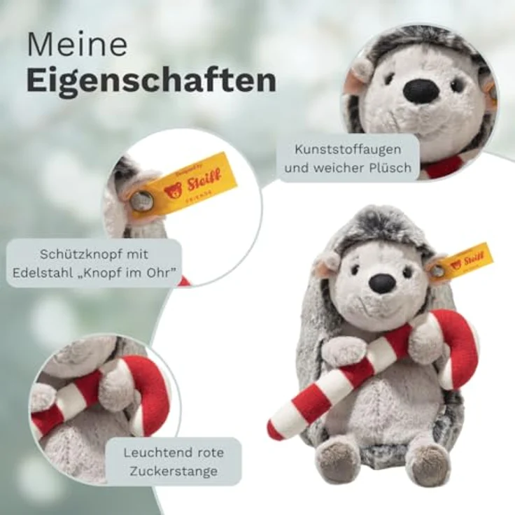 Steiff Kuscheltier Cosy Christmas Hedgy Igel, Plüschtier mit Kunststoffaugen, grau, 18 cm, handgefertigt, bei 30 °C waschbar – Bild 3